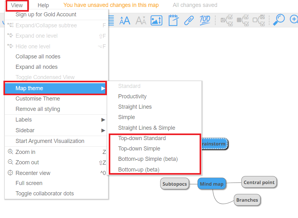 Select a theme on Mind Mup 2