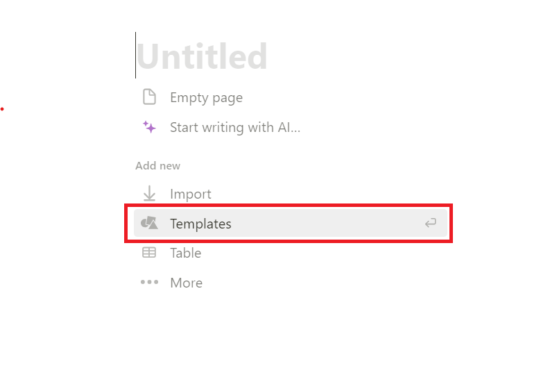 Click Templates to navigate Templates pop-up window